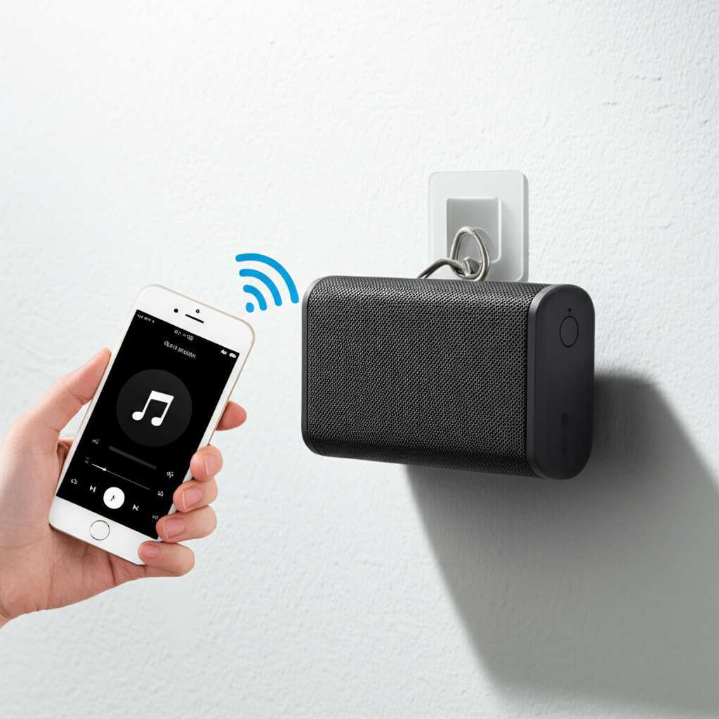Generate a high-quality, relevant image prompt for an article about: How To Hang Bluetooth Speaker: