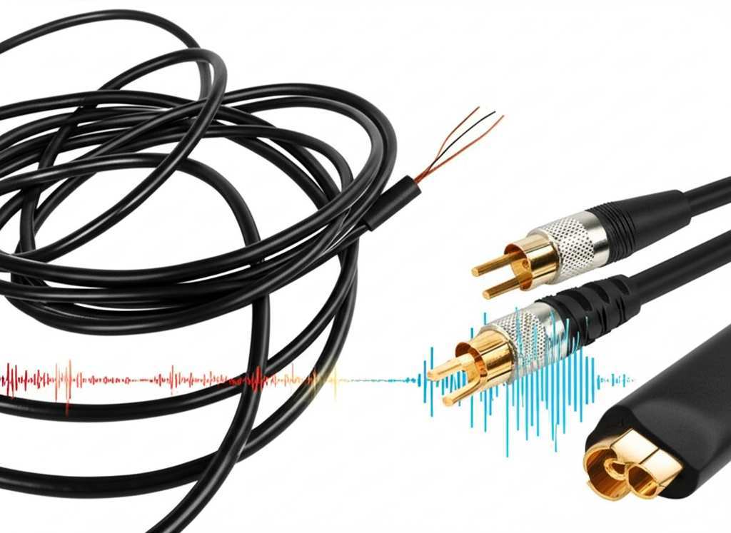 Generate a high-quality, relevant image prompt for an article about: Can Cheap Speaker Cables Affect