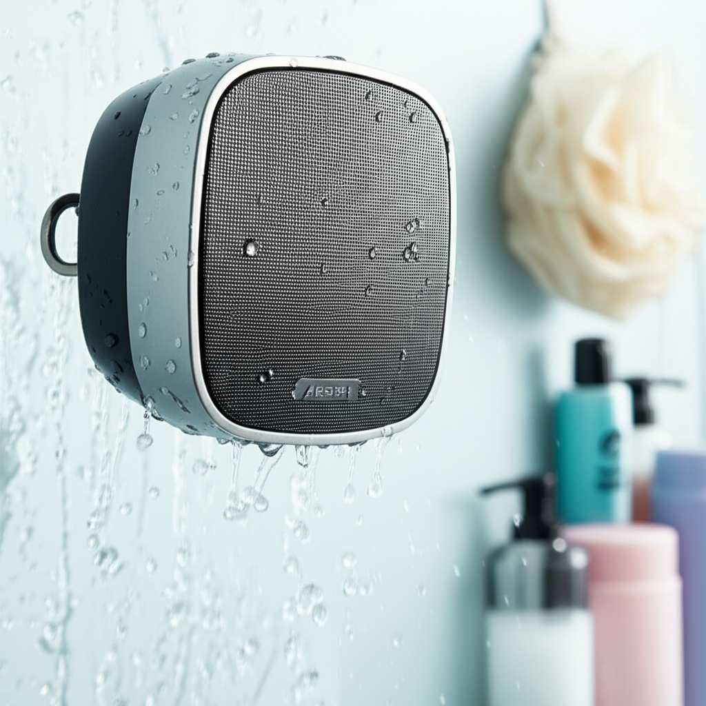 Generate a high-quality, relevant image prompt for an article about: Shower Bluetooth Speaker: Amazi