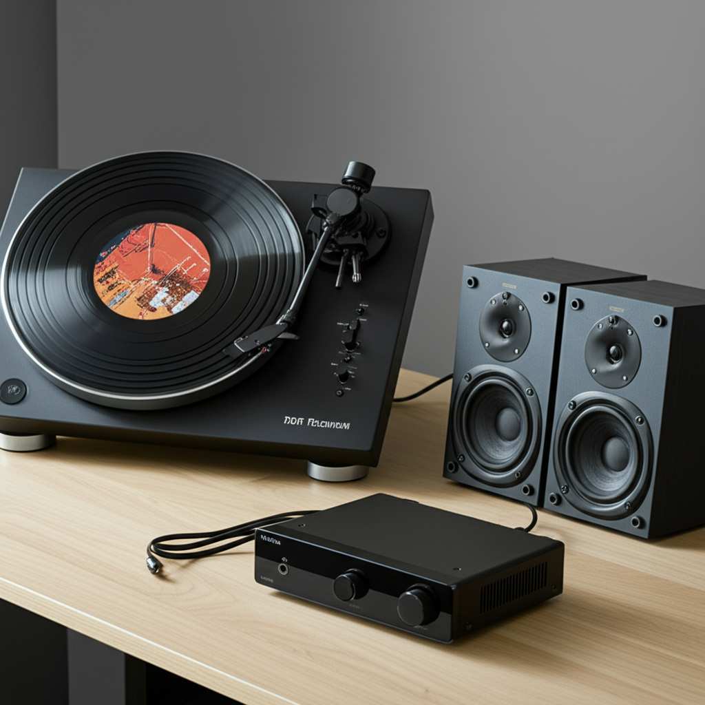Generate a high-quality, relevant image prompt for an article about: Does A Record Player Need An Am
