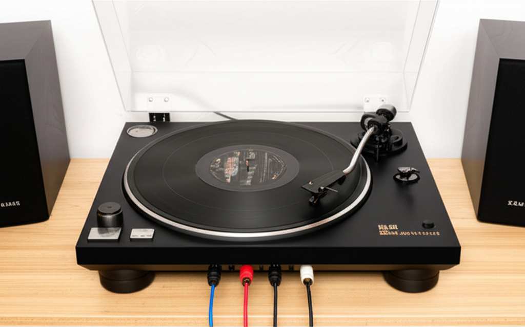Generate a high-quality, relevant image prompt for an article about: How to Connect Record Player to