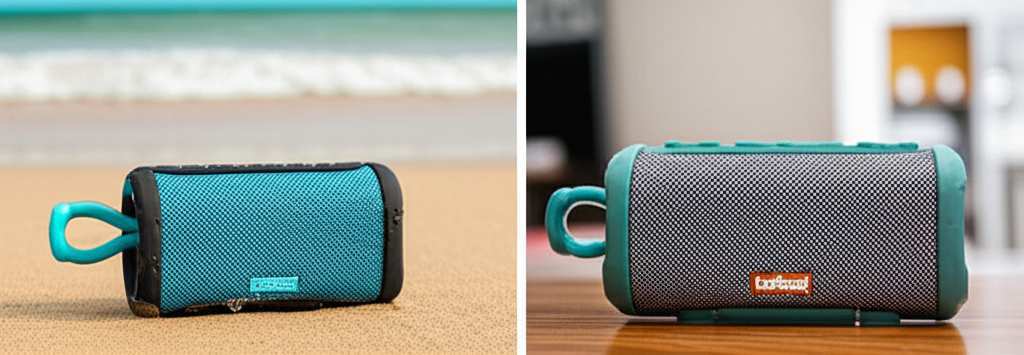 Generate a high-quality, relevant image prompt for an article about: Beach Bluetooth Speakers: Outdo