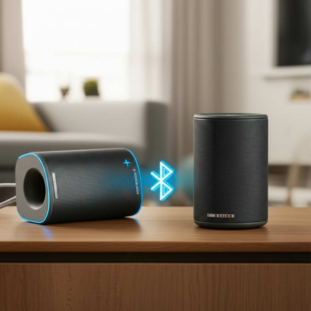 Generate a high-quality, relevant image prompt for an article about: How To Connect Two Bluetooth Sp