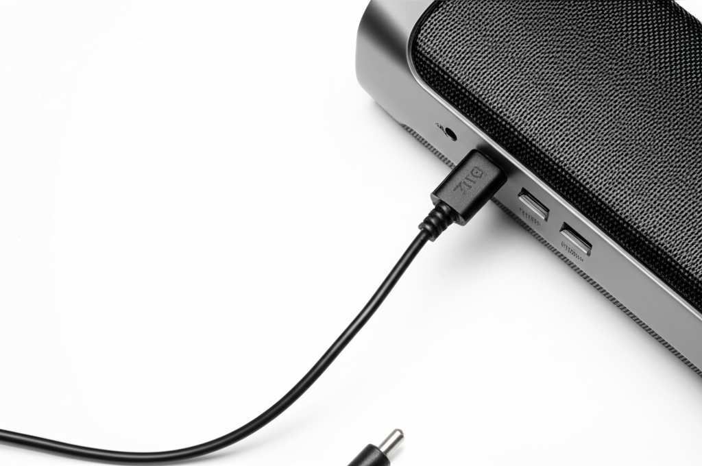 Generate a high-quality, relevant image prompt for an article about: How To Charge Bluetooth Speaker
