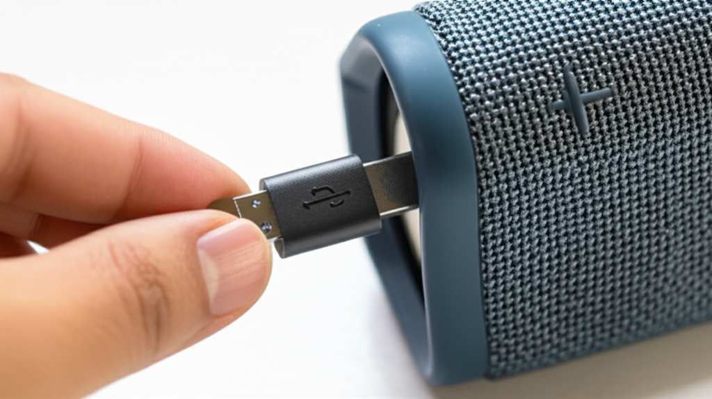 Generate a high-quality, relevant image prompt for an article about: How to Charge Bluetooth Speaker