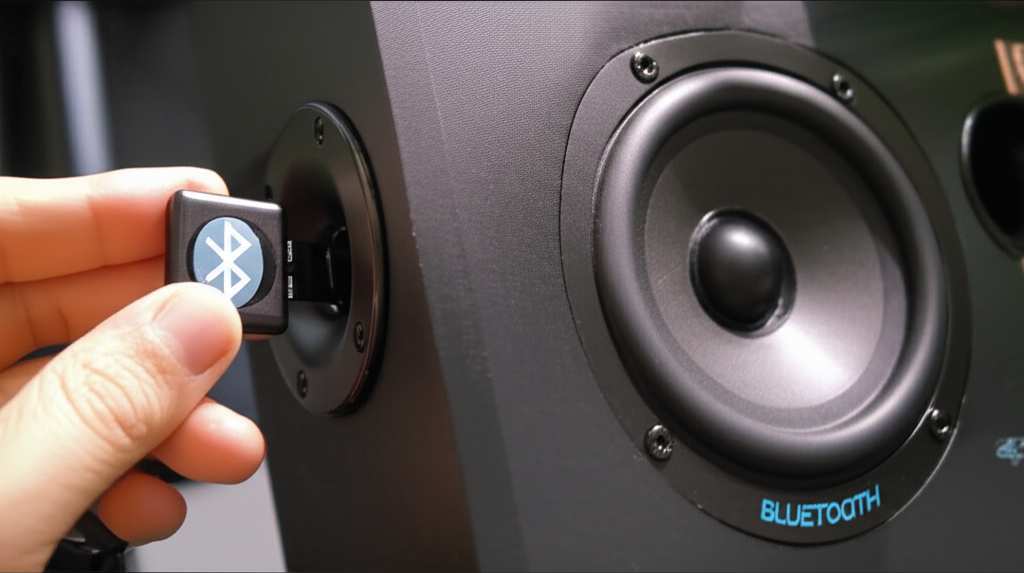 Generate a high-quality, relevant image prompt for an article about: How to Make Any Speaker Bluetoo