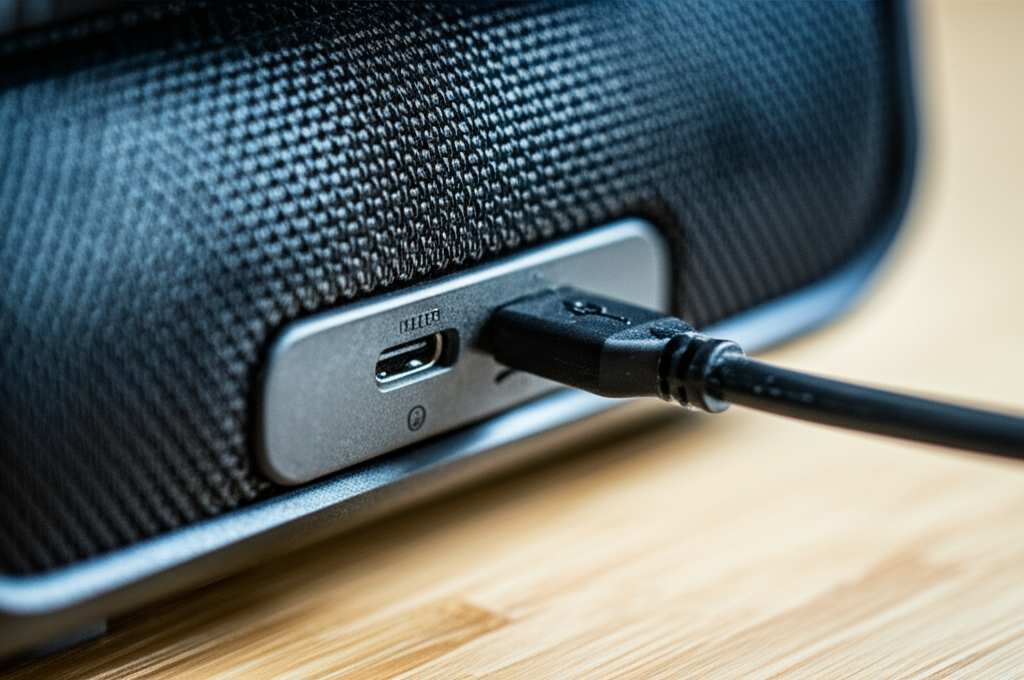 Generate a high-quality, relevant image prompt for an article about: How to Charge Bluetooth Speaker