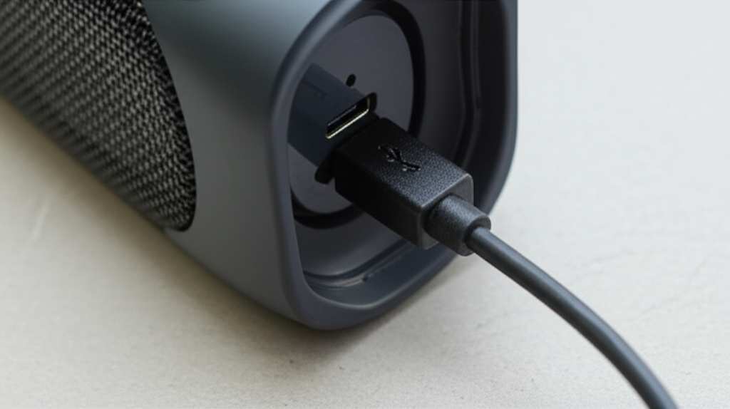 Generate a high-quality, relevant image prompt for an article about: How to Charge Bluetooth Speaker