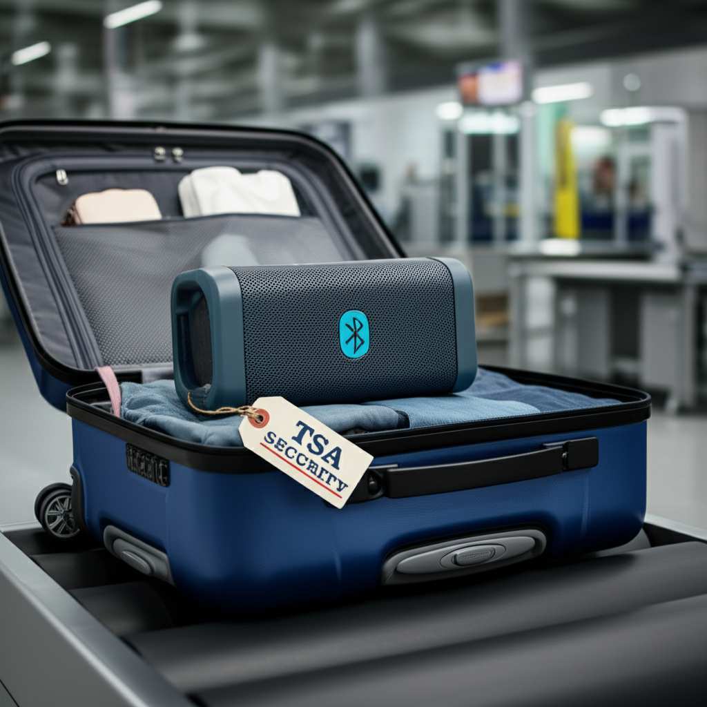 Generate a high-quality, relevant image prompt for an article about: Can I Fly With A Bluetooth Spea