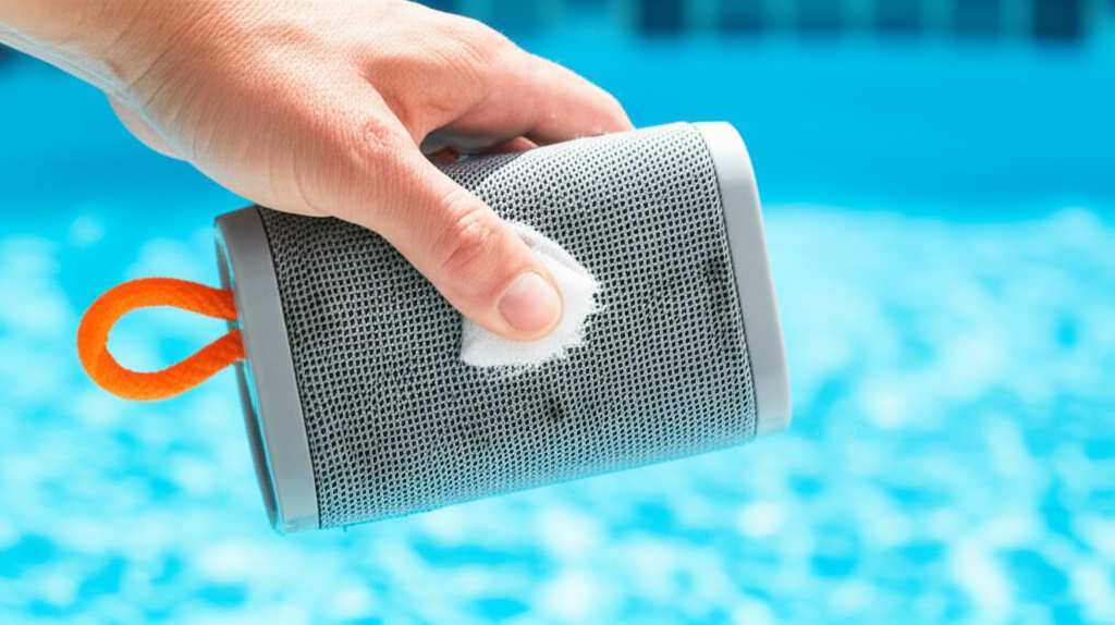 Generate a high-quality, relevant image prompt for an article about: How To Clean Pool Speaker: Fast