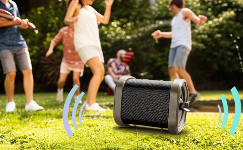 Generate a high-quality, relevant image prompt for an article about: Are Waterproof Speakers Good Fo