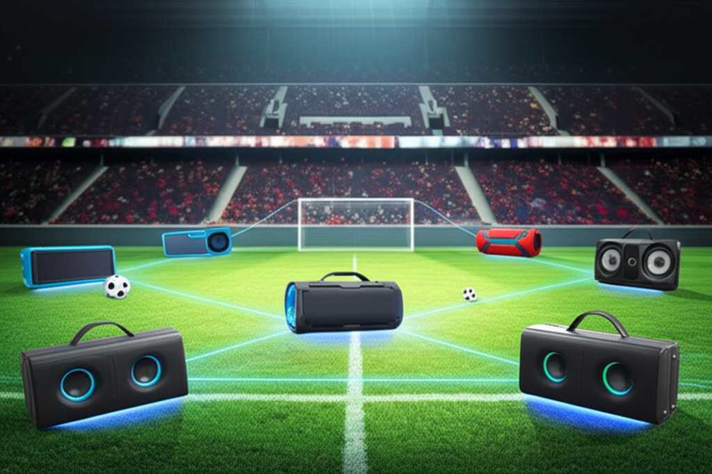 Generate a high-quality, relevant image prompt for an article about: Can Multiple Bluetooth Speakers