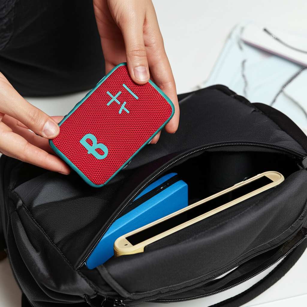 Generate a high-quality, relevant image prompt for an article about: How to Carry Bluetooth Speaker