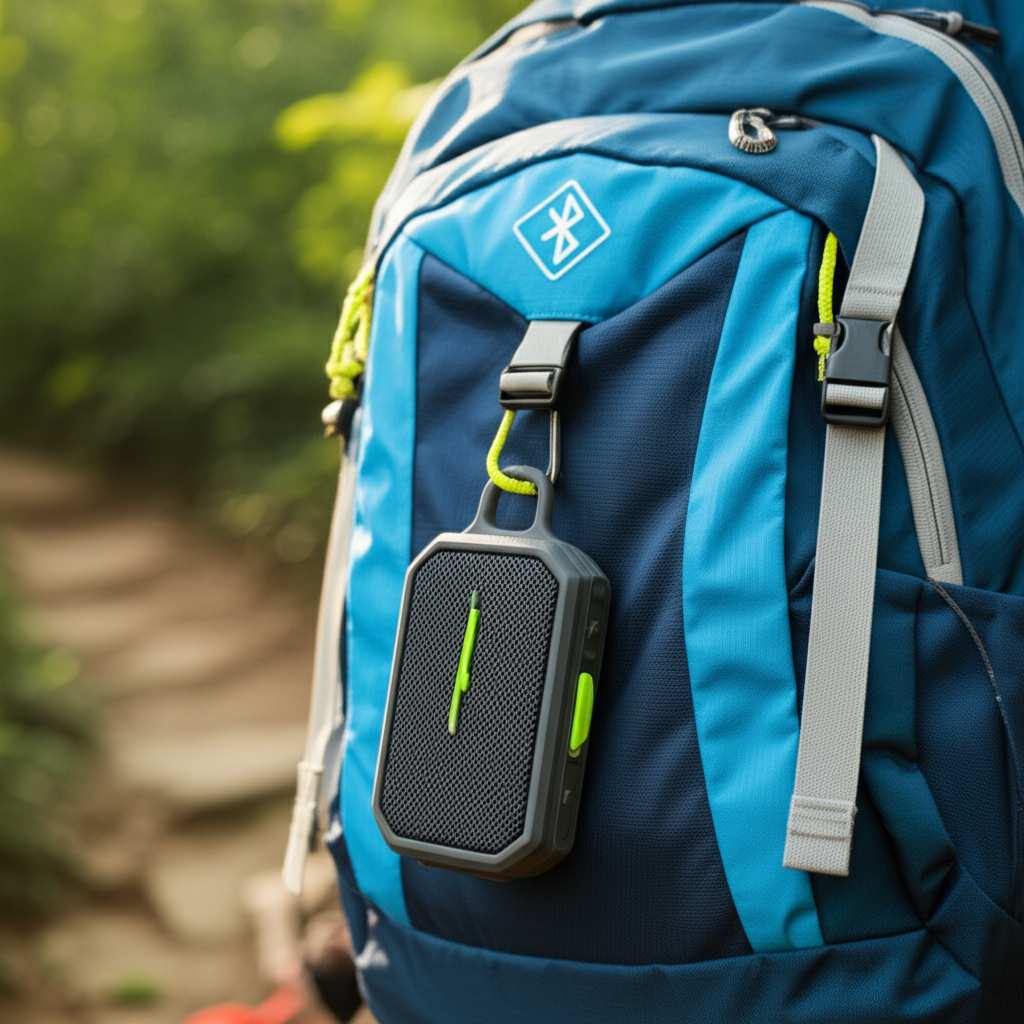 Generate a high-quality, relevant image prompt for an article about: Are Clip-On Bluetooth Speakers