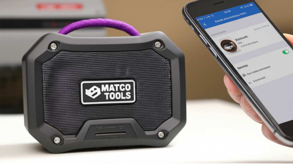 Generate a high-quality, relevant image prompt for an article about: Matco Tools Bluetooth Speaker: