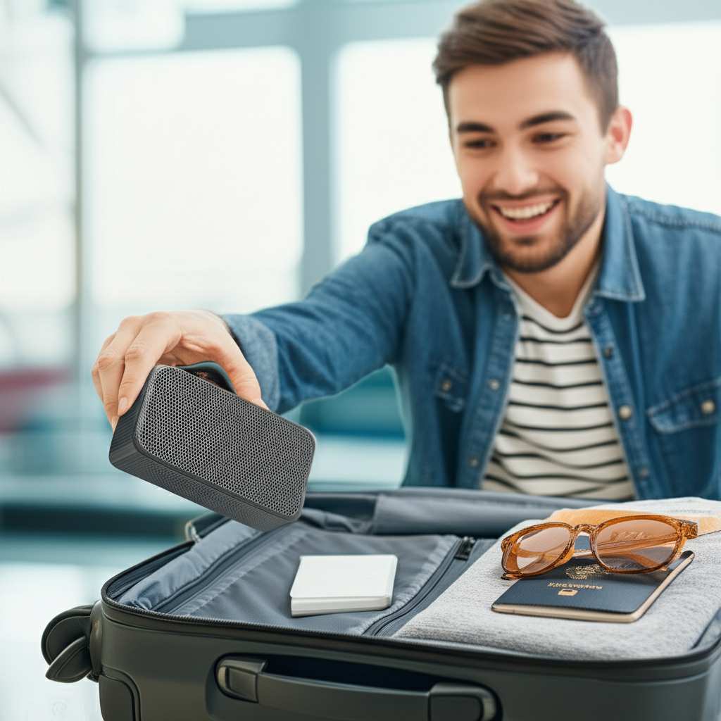 Generate a high-quality, relevant image prompt for an article about: Can You Bring A Bluetooth Speak