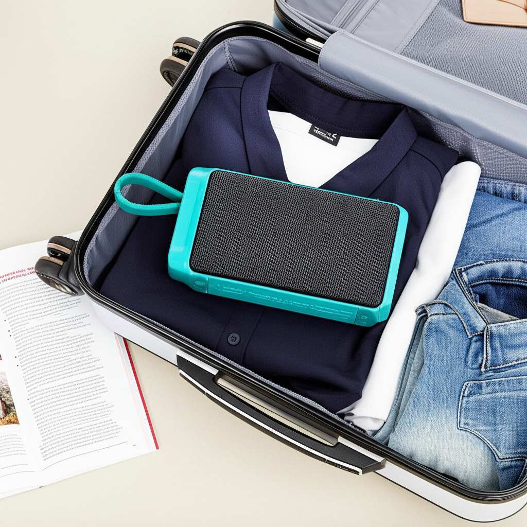 Generate a high-quality, relevant image prompt for an article about: Can You Pack A Bluetooth Speake