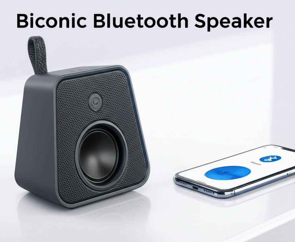 Generate a high-quality, relevant image prompt for an article about: Biconic Bluetooth Speaker How T