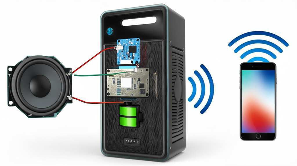 Generate a high-quality, relevant image prompt for an article about: How Does A Bluetooth Speaker Wo