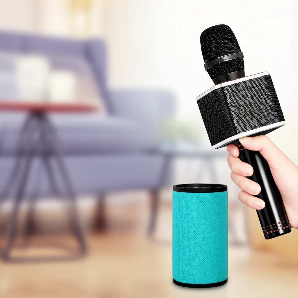 Generate a high-quality, relevant image prompt for an article about: How to Connect Karaoke Mic to B