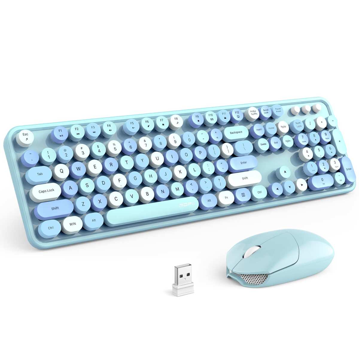 MOFII Wireless Keyboard and Mouse Combo, Retro Keyboard with Round Keycaps, 2.4G