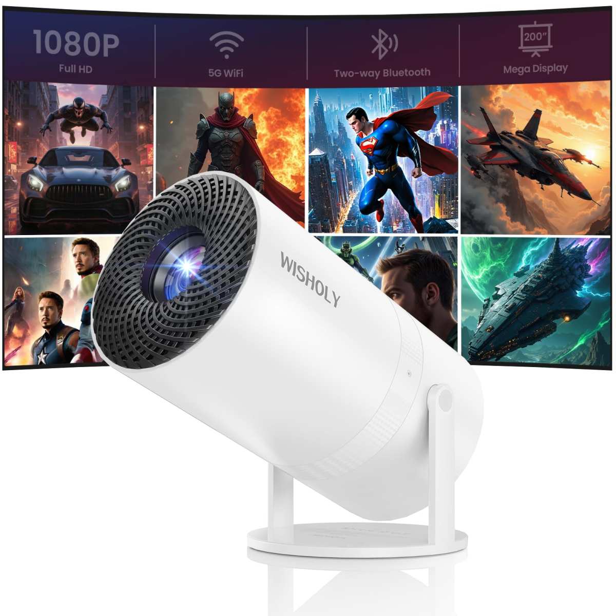 Mini Projector with WiFi and Bluetooth, Portable Movie Projector with 180° Rotat