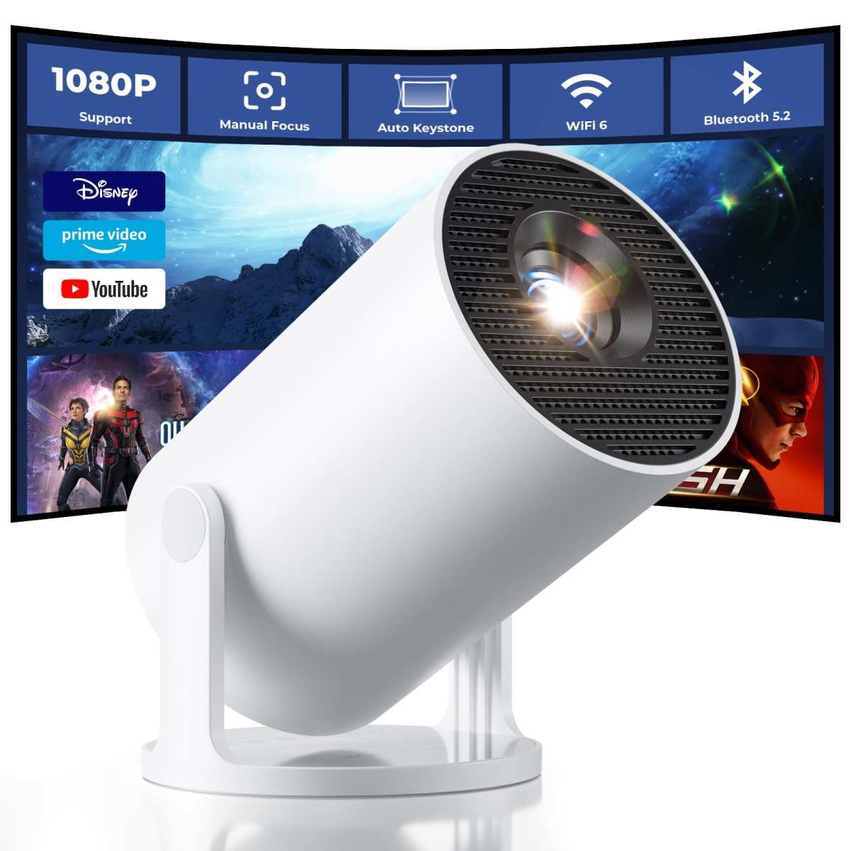 CLOKOWE Mini Projector with WiFi and Bluetooth, Built-in Apps, Smart Portable Pr