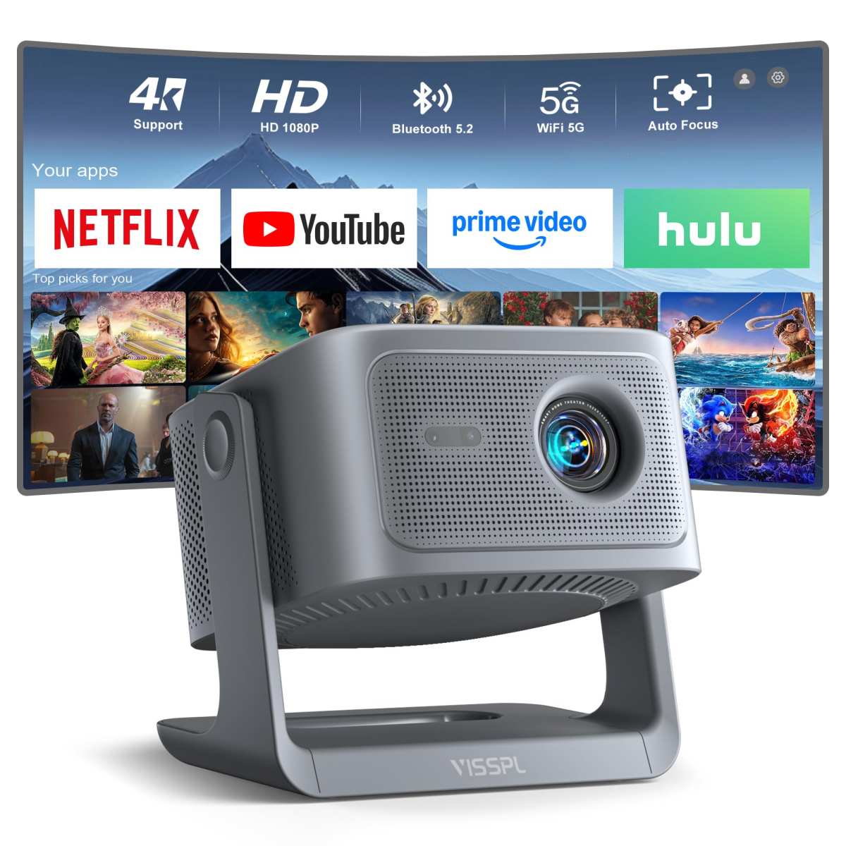 【2200ANSI & Officially-Licensed APP】Smart 4K Projector with WiFi and Bluetooth, 