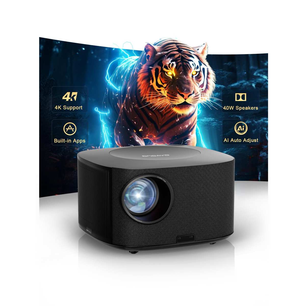 Projector-4K with WiFi and Bluetooth:, Outdoor-Projector with Smart OS 2.0 & AI 