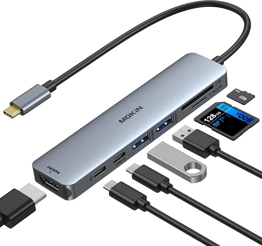 MOKiN 7-in-1 USB C Hub for MacBook Pro/Air: HDMI, SD/TF, 100W PD, USB 