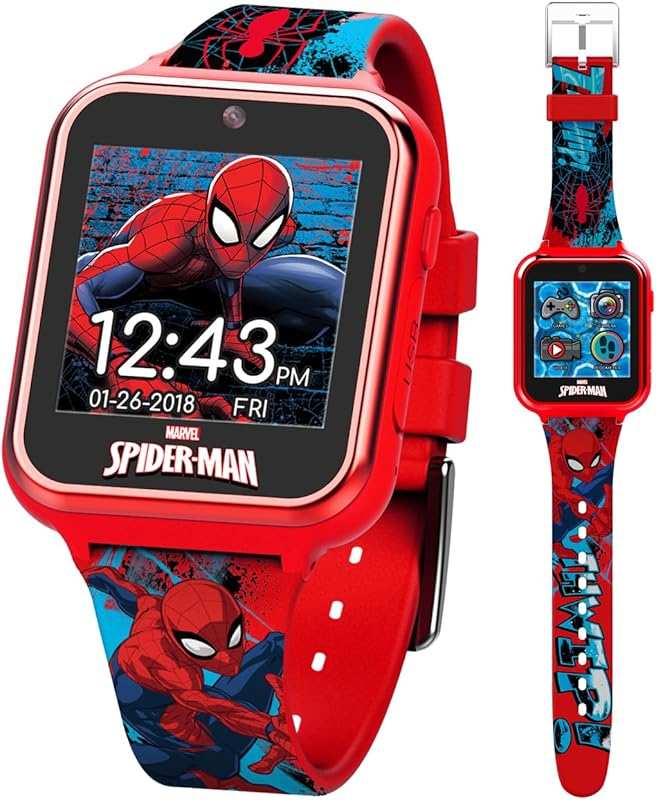 Accutime Marvel Spider-Man Smart Watch Toy: Red Educational Touchscree
