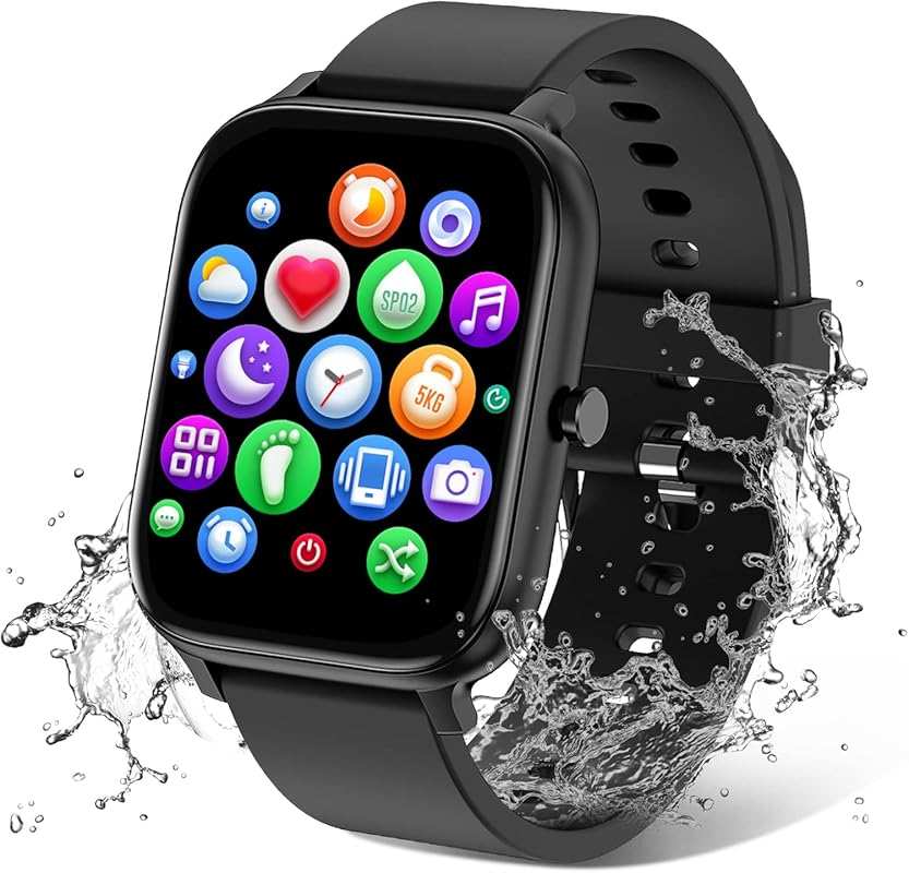 Black Smart Watch for Men & Women: 1.83