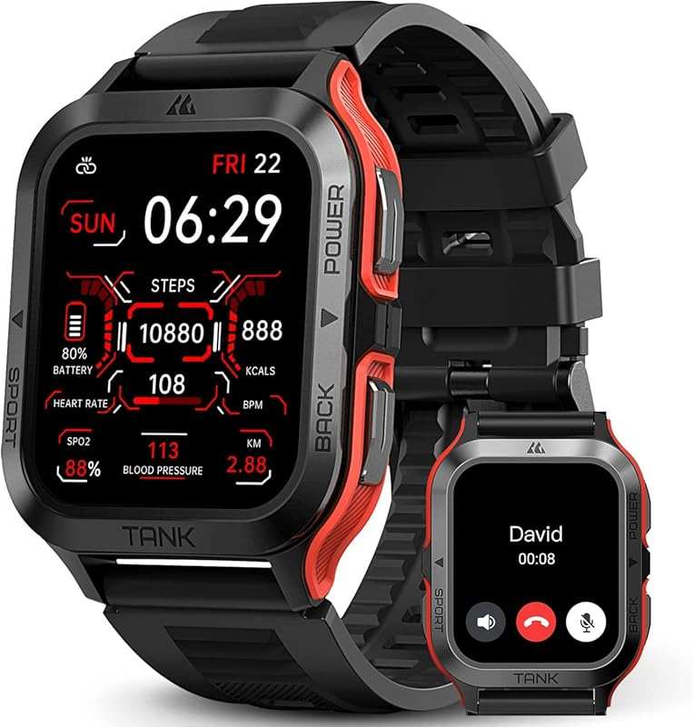 AMAZTIM Red Rugged Smart Watch: 1.85