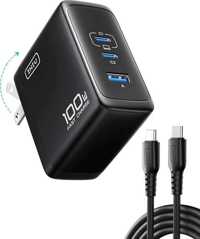 INIU 100W GaN Fast USB C Charger for MacBook Pro, iPhone, Samsung, 3-P