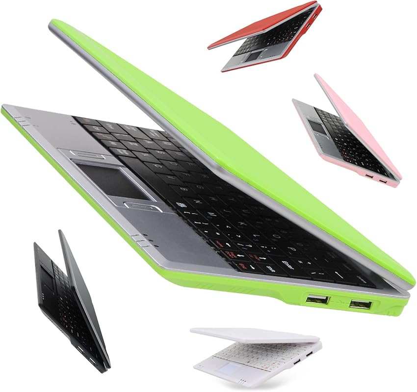 Green 7-Inch Portable Mini Laptop PC Netbook for Kids, Android 12, Qua
