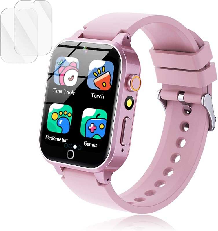 Luyiilo Kids Smartwatch: Pink Touchscreen with 26 Puzzle Games, HD Cam
