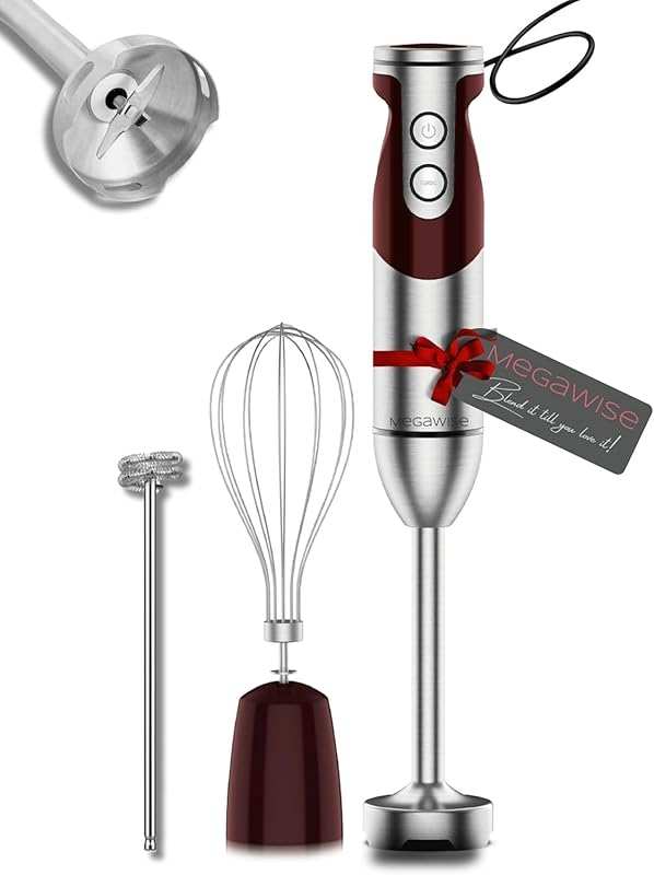 MegaWise 3-in-1 Immersion Blender Set with Variable Speed - Red, 400W