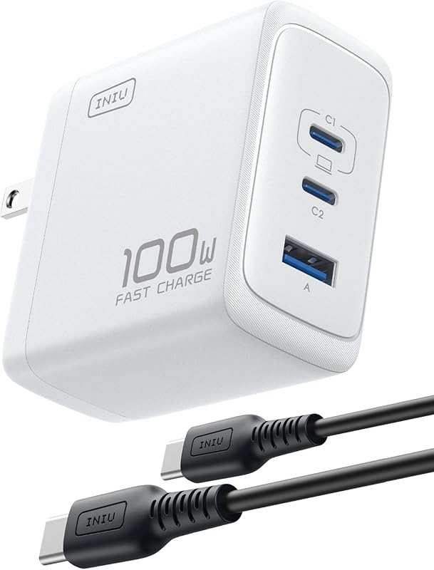 INIU 100W 3-Port USB-C/USB-A Fast Charger for iPhone 17/MacBook Air/iP