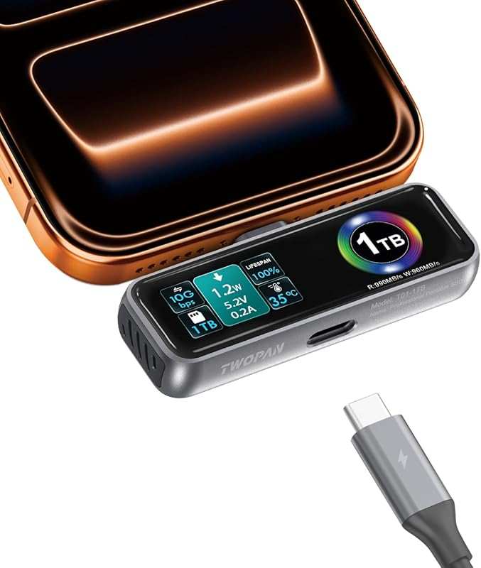 1TB Magnetic Portable iPhone SSD for ProRes 4K Video, USB-C PD, Built-