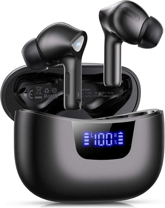 Bluetooth V5.3 Wireless Earbuds: 50H Playback, Deep Bass Stereo, IPX7 