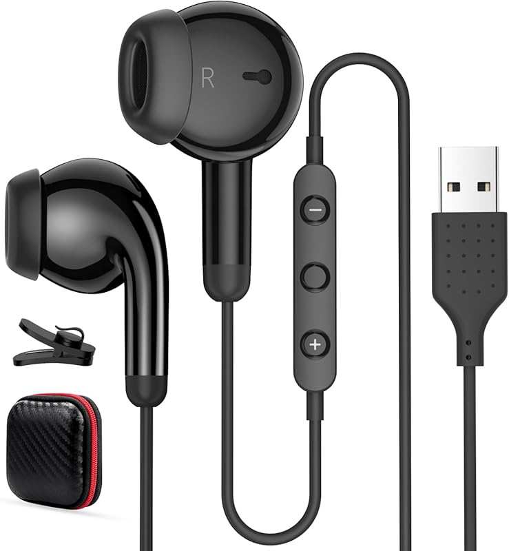 Wired USB Earbuds with Microphone for PC and Laptop, Noise Isolating S