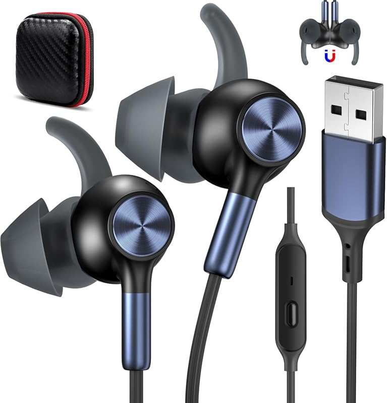 Wired USB Earbuds with Microphone for PC and Laptop, Noise Canceling S