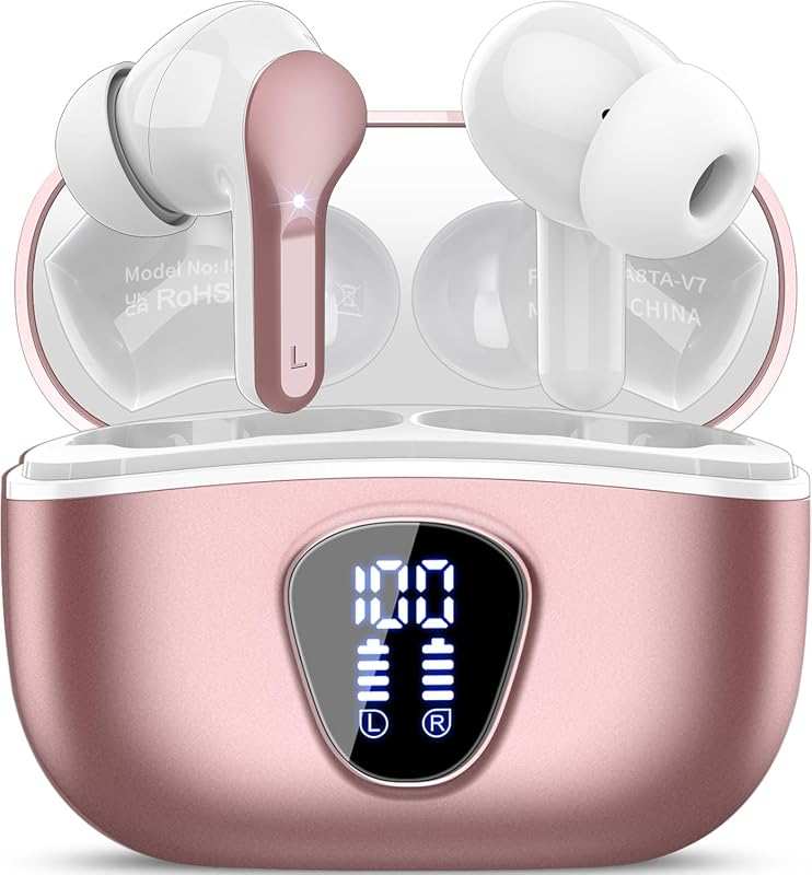 Wireless Earbuds Bluetooth 5.4 Headphones HiFi Stereo, ENC Noise Cance
