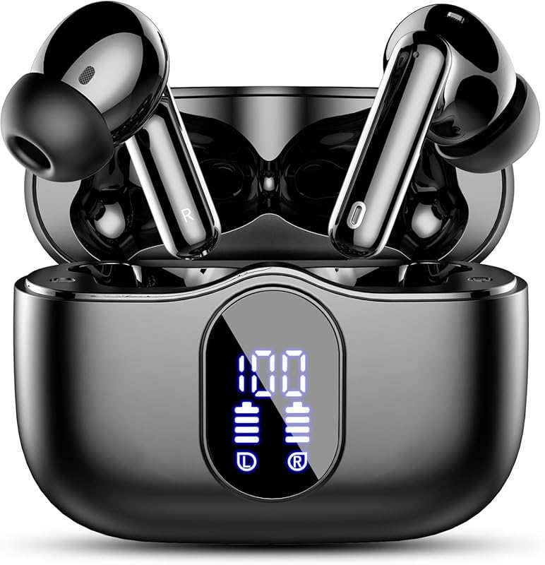 Bluetooth 5.4 Wireless Earbuds: Noise Cancelling Mic, LED Display, IP7