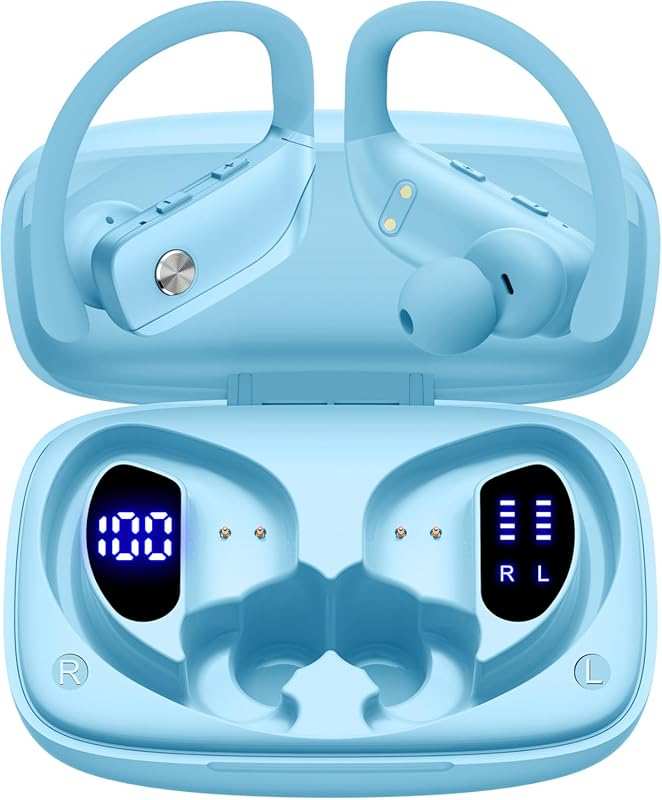 bmani Wireless Ear Buds: 80H Playtime, LED Case, Over-Ear Hook, Stereo