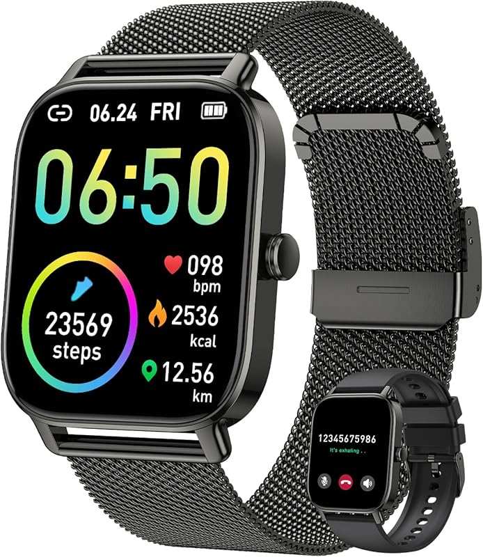 Mens & Womens Smartwatch: Fitness Tracker, Call/Text, Waterproof, iOS/Android Compatible