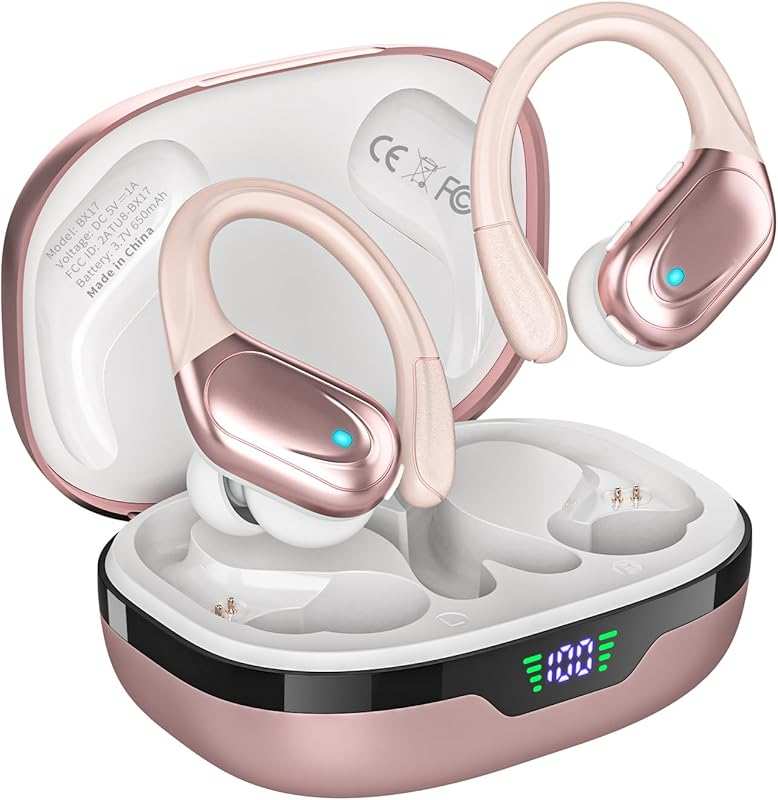 Rose Gold Wireless Earbuds: Sports Bluetooth Headphones, 80Hrs Playtim