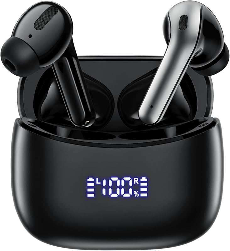 Wireless Earbuds: 60H Playtime, Deep Bass Stereo, LED Display, IPX7 Sp