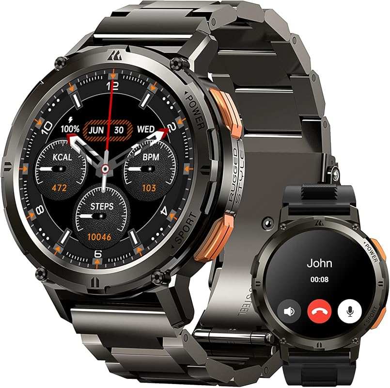 AMAZTIM Smart Watch Men: 60-Day Battery, 50M Waterproof, Military Blue