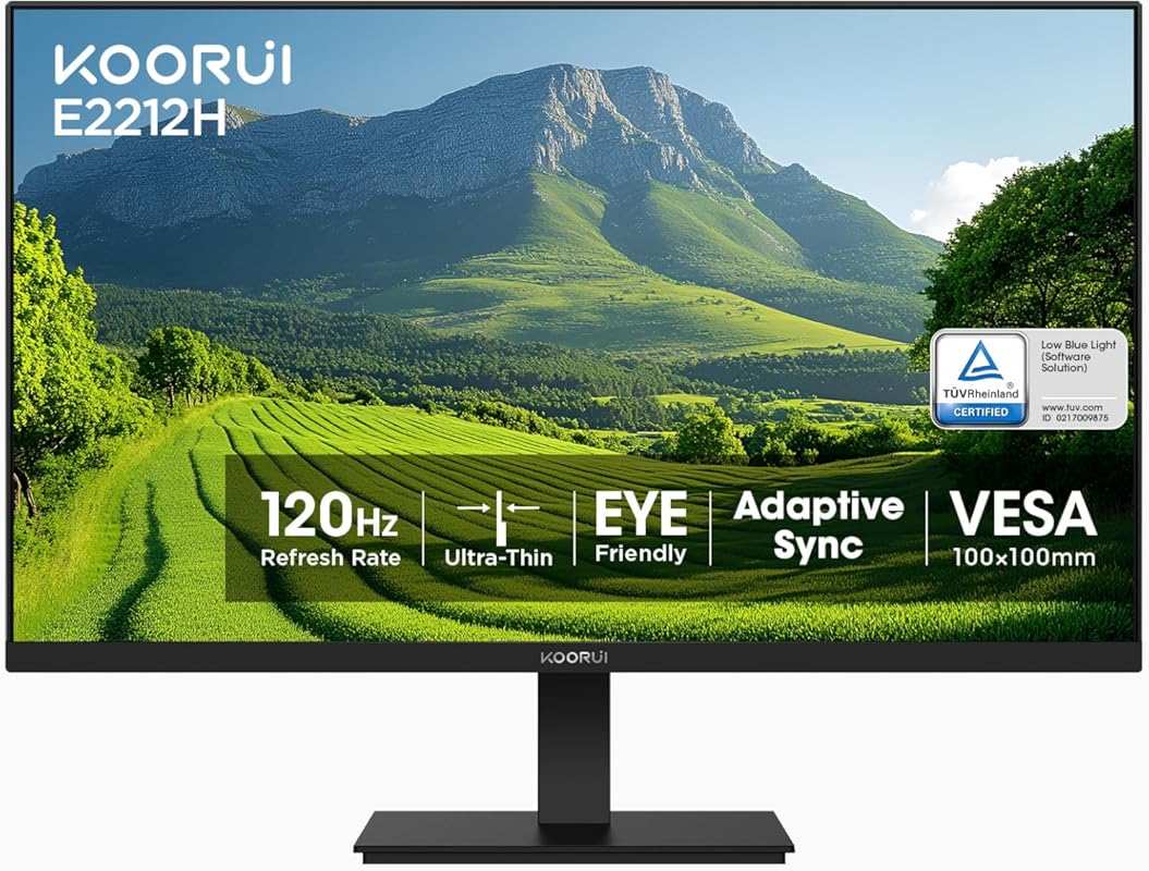 KOORUI 22 Inch FHD 1080P 120Hz Gaming Monitor: VA Panel, Ultra-Slim, A
